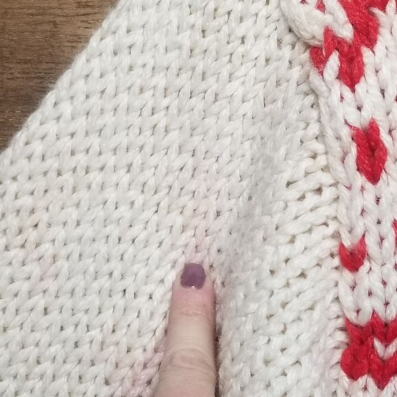 Vntg Gitano Wmns Sz S Oversized Sweater Ivory White Red Snowflake Fair Isle Flaw - Picture 12 of 14